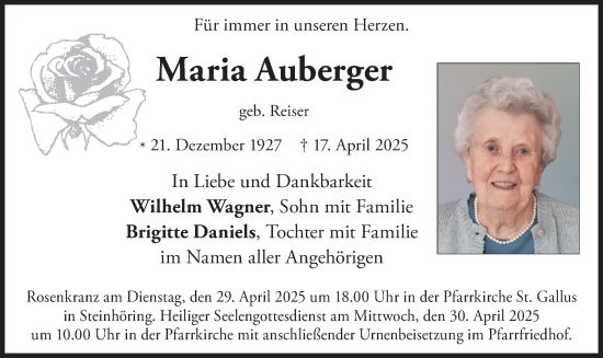 Traueranzeige von Maria Auberger von merkurtz