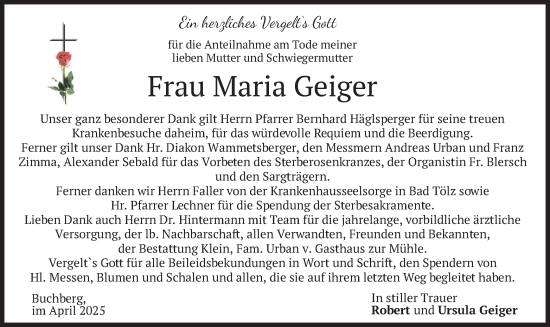 Traueranzeige von Maria Geiger von merkurtz
