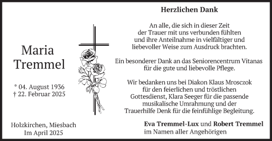 Traueranzeige von Maria Tremmel von merkurtz