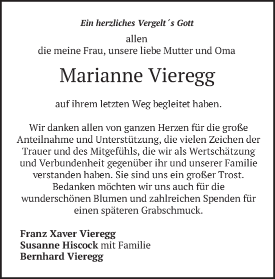 Traueranzeige von Marianne Vieregg von merkurtz