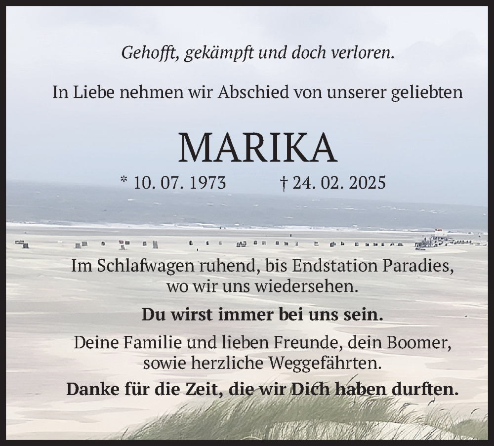  Traueranzeige für Marika Blomenhofer vom 08.04.2025 aus merkurtz