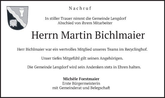 Traueranzeige von Martin Bichlmaier von merkurtz