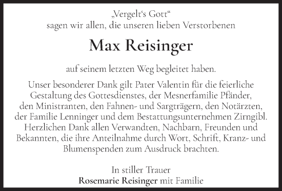 Traueranzeige von Max Reisinger von merkurtz