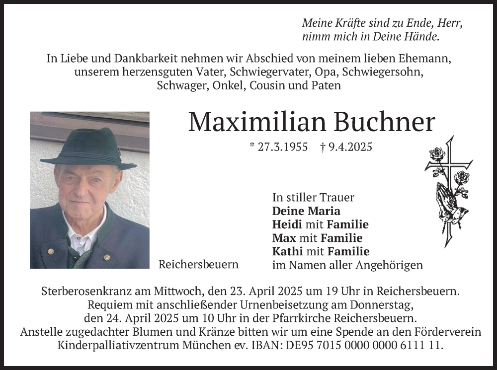  Traueranzeige für Maximilian Buchner vom 19.04.2025 aus merkurtz