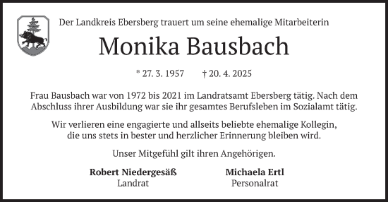 Traueranzeige von Monika Bausbach von merkurtz