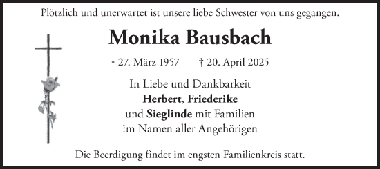 Traueranzeige von Monika Bausbach von merkurtz
