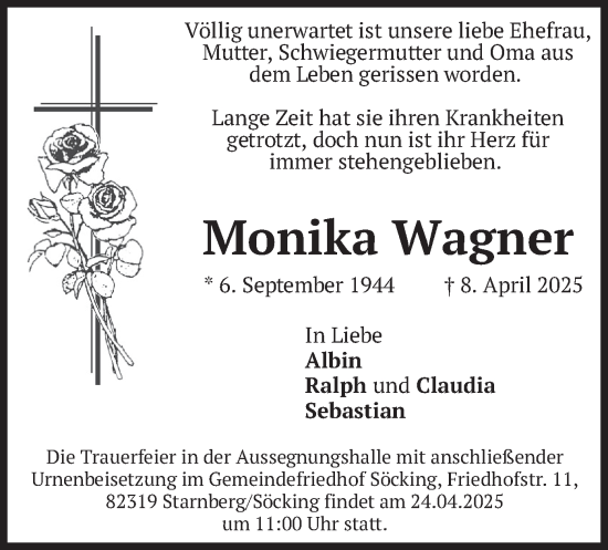 Traueranzeige von Monika Wagner von merkurtz