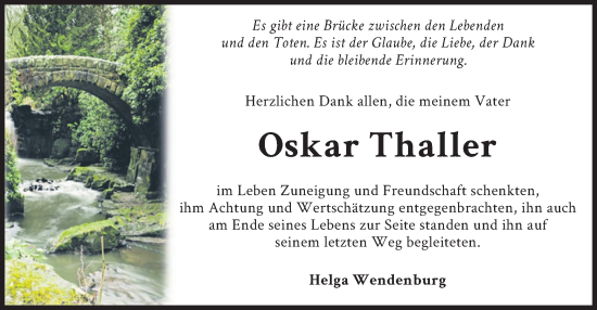 Traueranzeige von Oskar Thaller von merkurtz