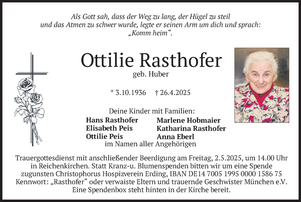  Traueranzeige für Ottilie Rasthofer vom 29.04.2025 aus merkurtz