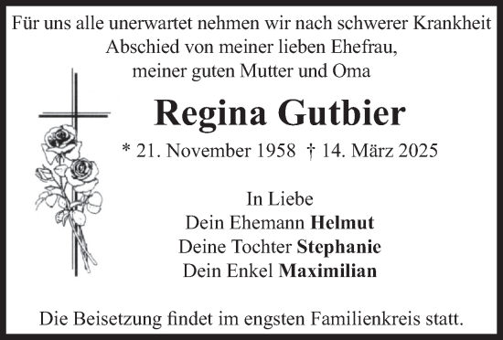 Traueranzeige von Regina Gutbier von merkurtz