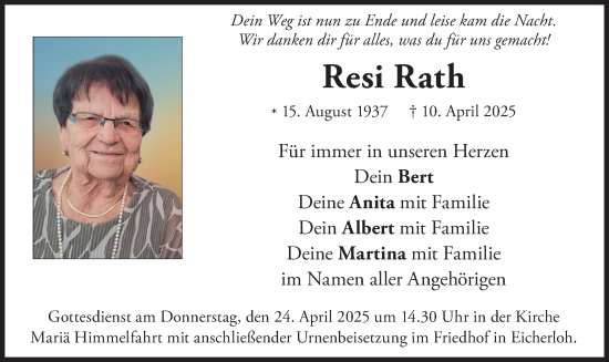 Traueranzeige von Resi Rath von merkurtz