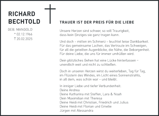 Traueranzeige von Richard Bechtold von merkurtz