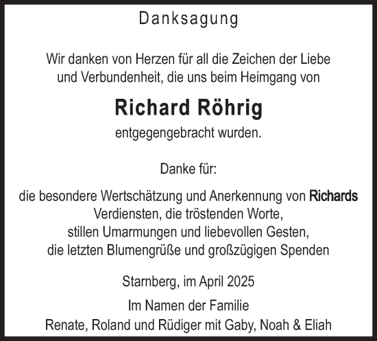 Traueranzeige von Richard Röhrig von merkurtz