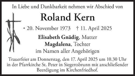 Traueranzeige von Roland Kern von merkurtz