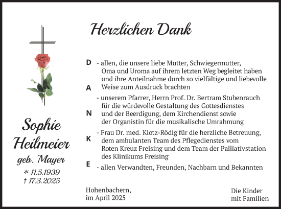 Traueranzeige von Sophie Heilmeier von merkurtz