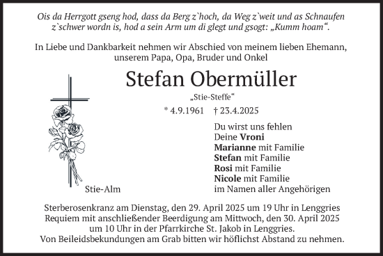 Traueranzeige von Stefan Obermüller von merkurtz