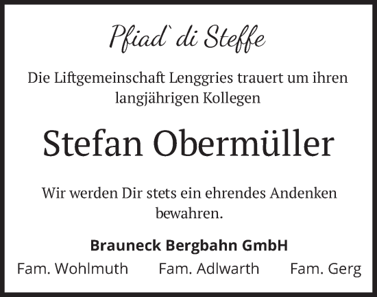 Traueranzeige von Stefan Obermüller von merkurtz