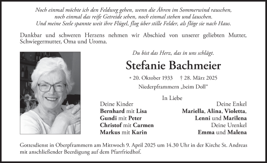 Traueranzeige von Stefanie Bachmeier von merkurtz