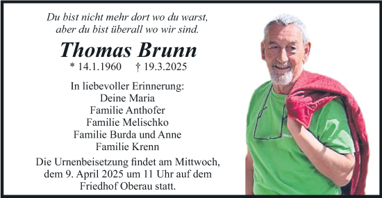 Traueranzeige von Thomas Brunn von merkurtz