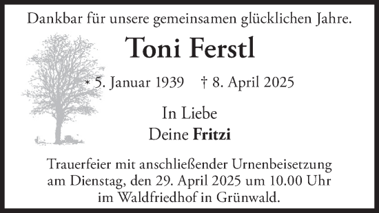 Traueranzeige von Toni Ferstl von merkurtz