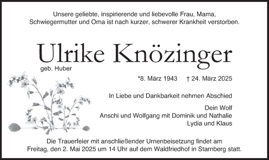 Traueranzeige von Ulrike Knözinger von merkurtz