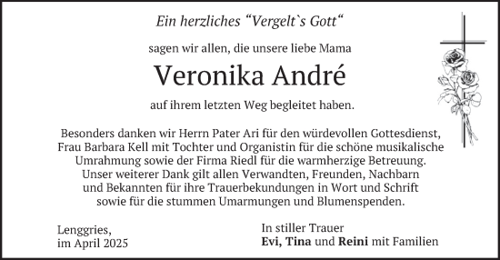 Traueranzeige von Veronika André von merkurtz
