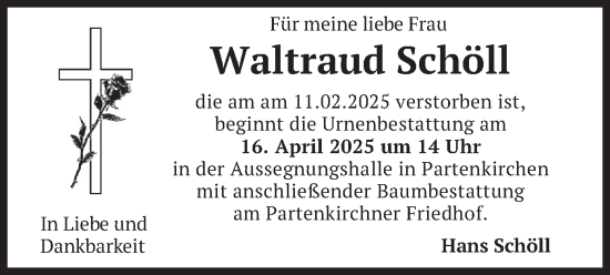 Traueranzeige von Waltraud Schöll von merkurtz