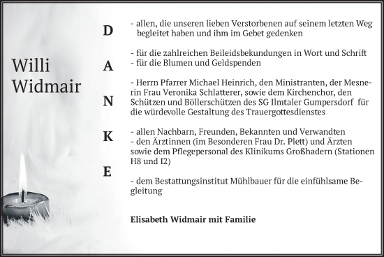 Traueranzeige von Willi Widmair von merkurtz