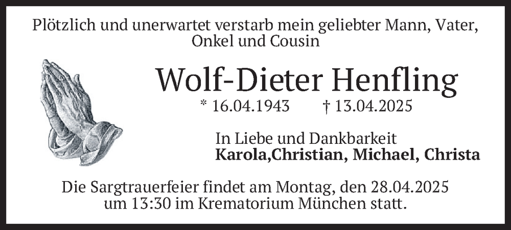  Traueranzeige für Wolf-Dieter Henfling vom 24.04.2025 aus merkurtz