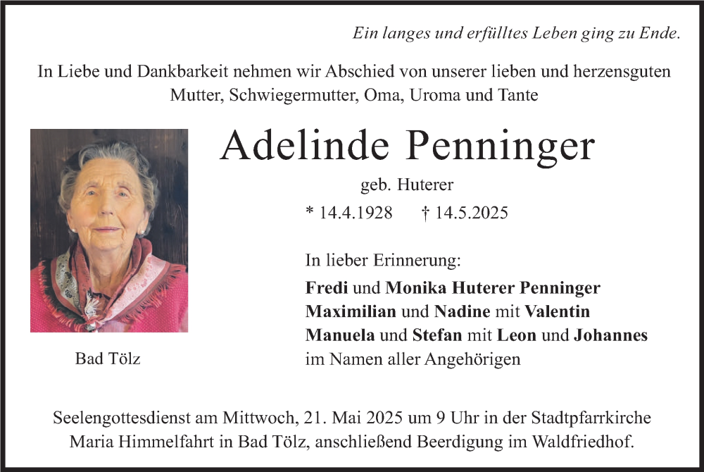  Traueranzeige für Adelinde Penninger vom 17.05.2025 aus merkurtz