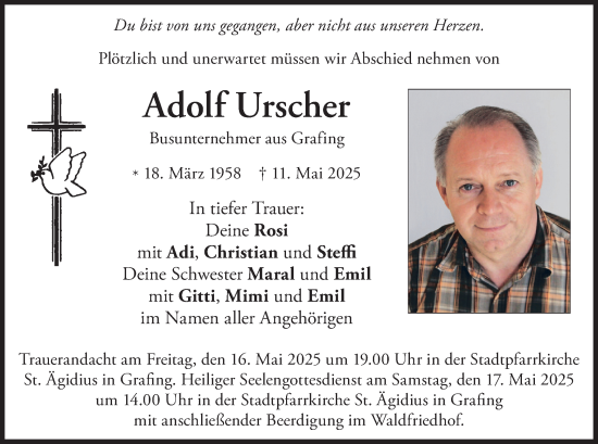 Traueranzeige von Adolf Urscher von merkurtz