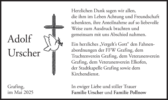 Traueranzeige von Adolf Urscher von merkurtz