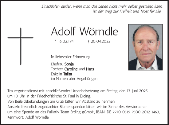 Traueranzeige von Adolf Wörndle von merkurtz
