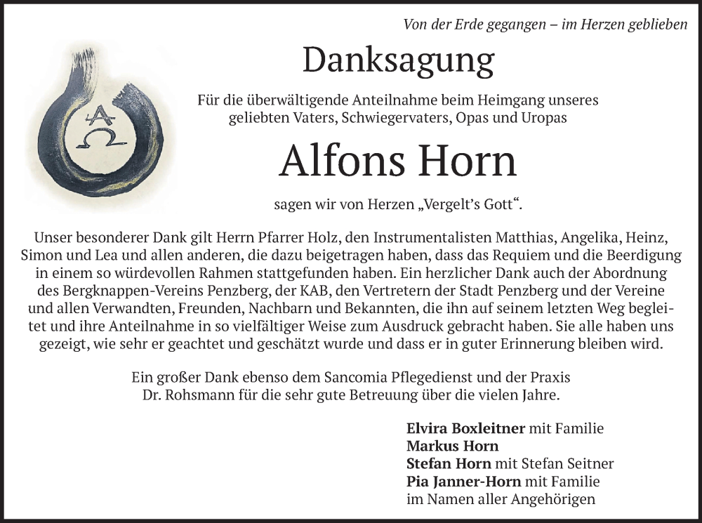  Traueranzeige für Alfons Horn vom 24.05.2025 aus merkurtz