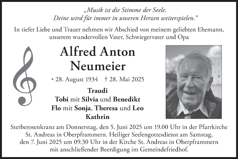  Traueranzeige für Alfred Anton Neumeier vom 31.05.2025 aus merkurtz