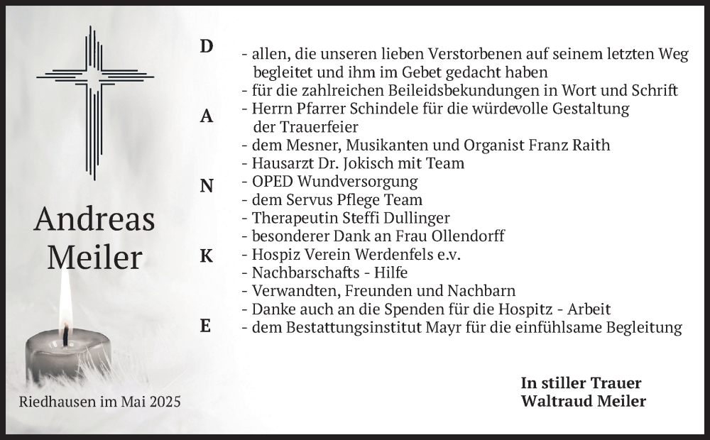 Traueranzeige für Andreas Meiler vom 17.05.2025 aus merkurtz