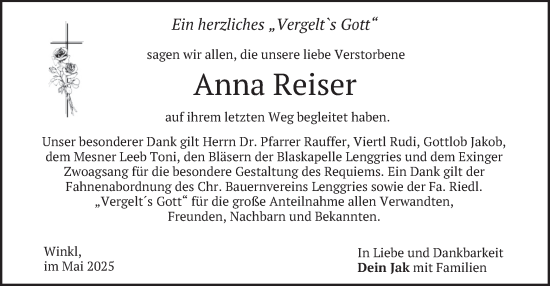 Traueranzeige von Anna Reiser von merkurtz