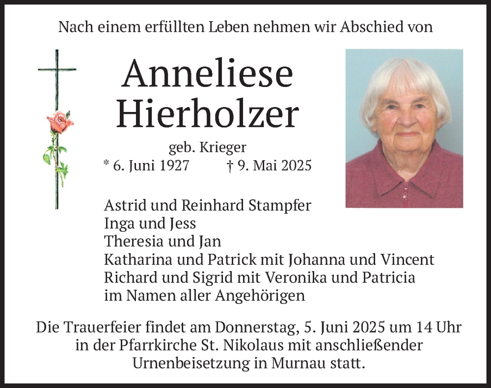  Traueranzeige für Anneliese Hierholzer vom 31.05.2025 aus merkurtz