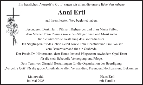 Traueranzeige von Anni Ertl von merkurtz