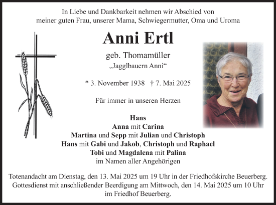 Traueranzeige von Anni Ertl von merkurtz