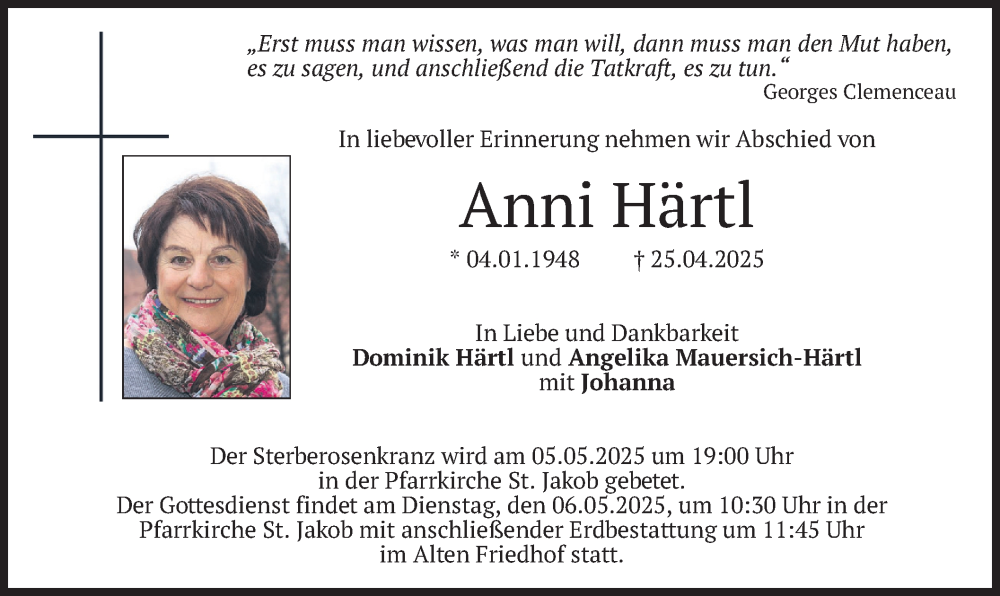  Traueranzeige für Anni Härtl vom 03.05.2025 aus merkurtz