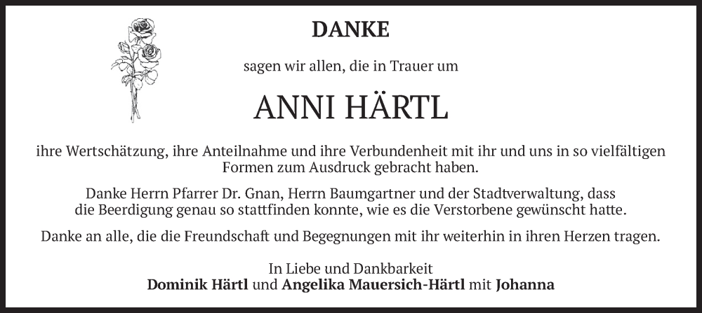 Traueranzeige für Anni Härtl vom 17.05.2025 aus merkurtz