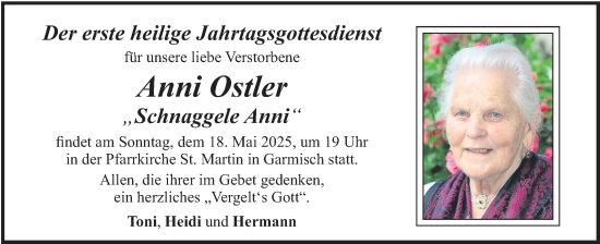 Traueranzeige von Anni Ostler von merkurtz