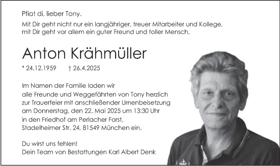 Traueranzeige von Anton Krähmüller von merkurtz