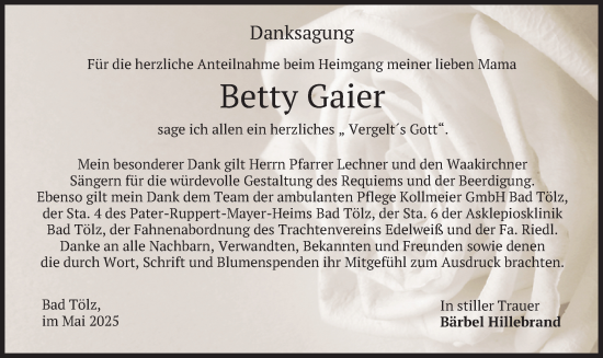Traueranzeige von Betty Gaier von merkurtz