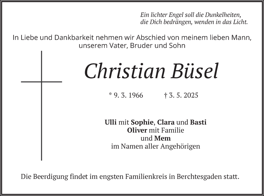  Traueranzeige für Christian Büsel vom 10.05.2025 aus merkurtz