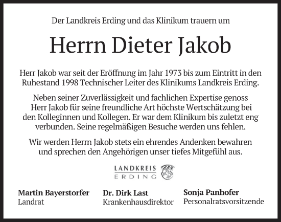 Traueranzeige von Dieter Jakob von merkurtz