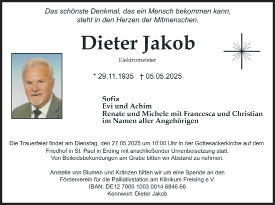 Traueranzeige von Dieter Jakob von merkurtz