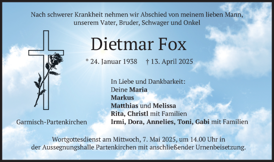 Traueranzeige von Dietmar Fox von merkurtz