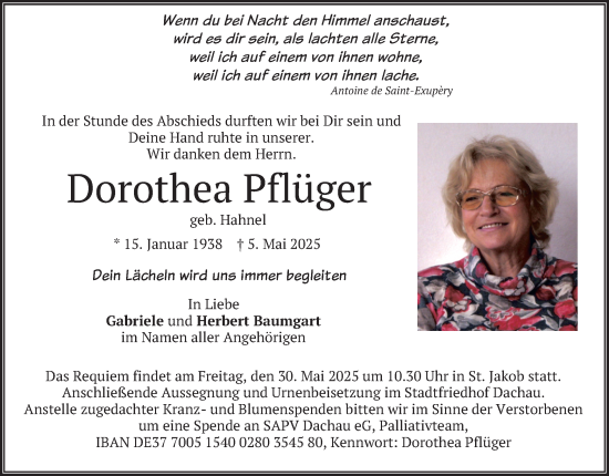 Traueranzeige von Dorothea Pflüger von merkurtz